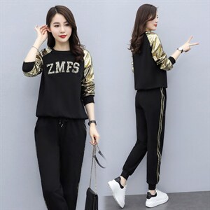 芷墨春秋装新款时尚简约撞色运动套装裤卫衣上衣两件套装，女装运动套装，芷墨服饰