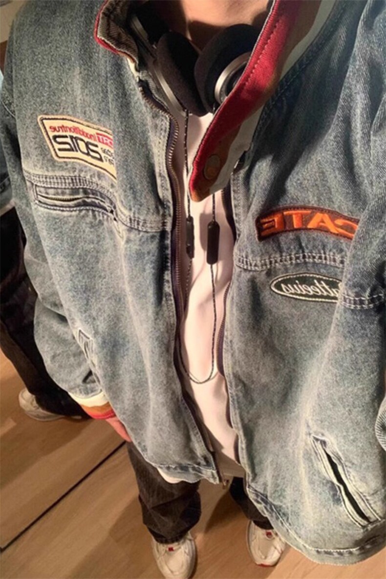 【有货】贴布立领牛仔外套机车服牛仔衣夹克JK8945特P80,男装工装外套,星座908-1