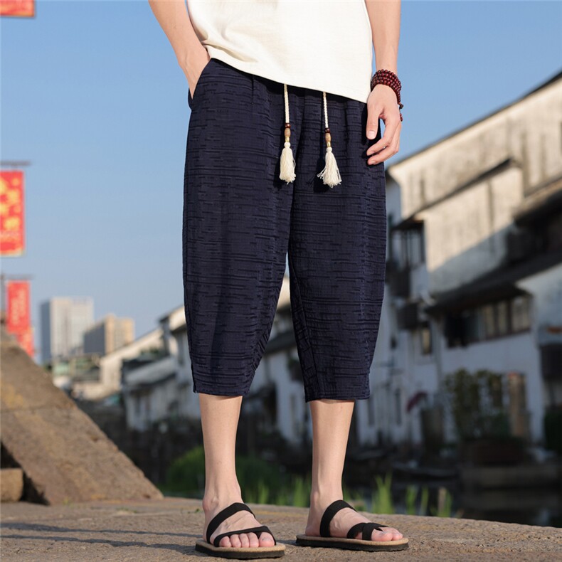 夏季风男装七分库棉麻男士休闲裤中裤古风A266-1-KZ882-P56,男装休闲裤,电商A266-1