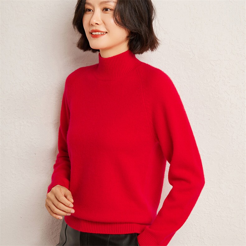 2025春秋新款羊绒衫女100山羊绒康赛妮羊绒线长袖半高领针织上衣,女装羊绒衫,广悦羊绒