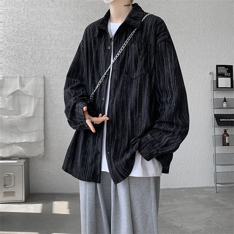 8XL-M灯芯绒长袖衬衫特大码痞帅扎染衬衣美式复古外套CS9002/P55图片