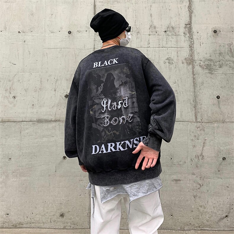美式复古重磅做旧水洗宽松涂鸦印花圆领套头卫衣男-WY8333-P58,男装卫衣,电商B289