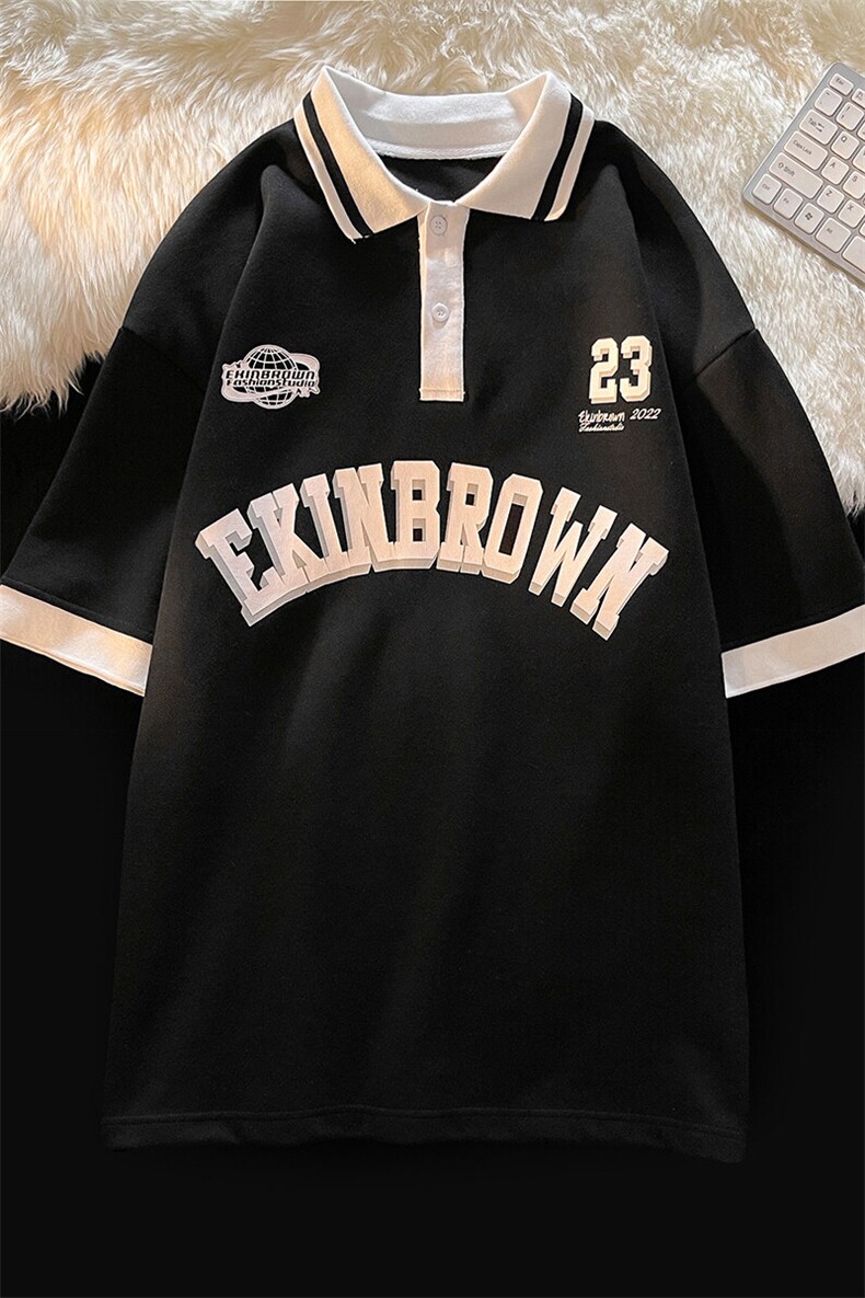 1港风polo衫潮大码M-5XL情侣风翻领短袖T恤男DP7741P45控68,男装Polo衫,星座226-2