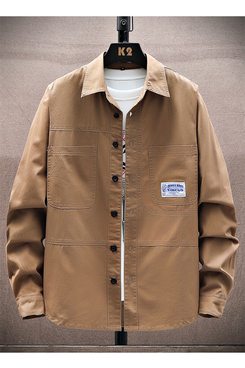 衬衣男新款纯棉工装翻领休闲时尚长袖衬衫XZ310B-3-CY807-P58,男装衬衫,星座310B-3