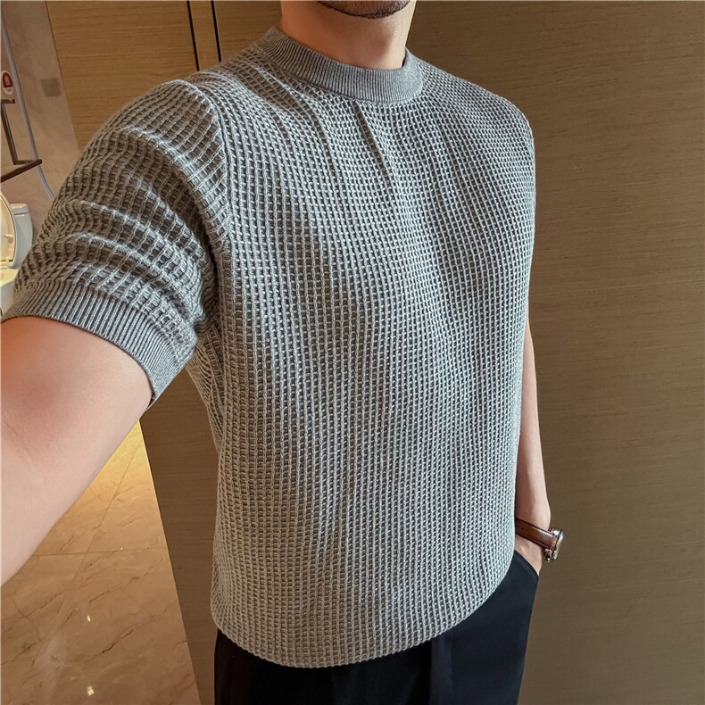 棉厚款纯棉华夫格短袖针织打底衫男全棉毛衣亲肤舒适M712-P47,男装T恤,电商A213