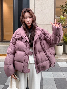 紫色短款立领泡芙羽绒服女冬2025新款韩系高充绒量90绒保暖面包服图片