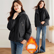冬季加绒派克服棉衣女短款2024新款减龄休闲连帽加厚保暖棉服外套，女装棉衣/棉服，以桐