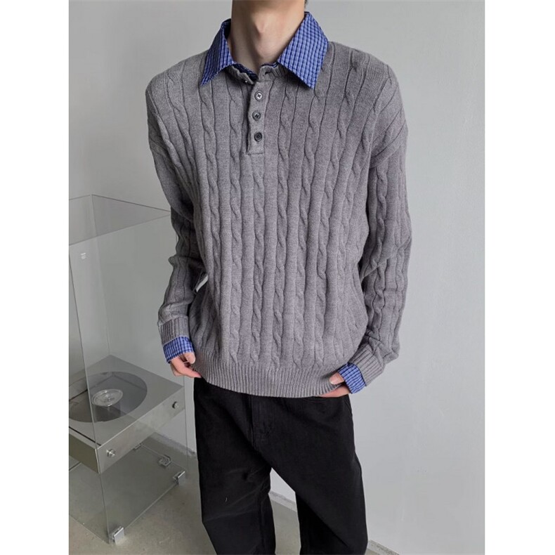 假两件拼接polo领新款长袖针织衫男早秋学院风简约新款上衣M402,男装针织衫/毛衣,星座1116A（原606A-3）