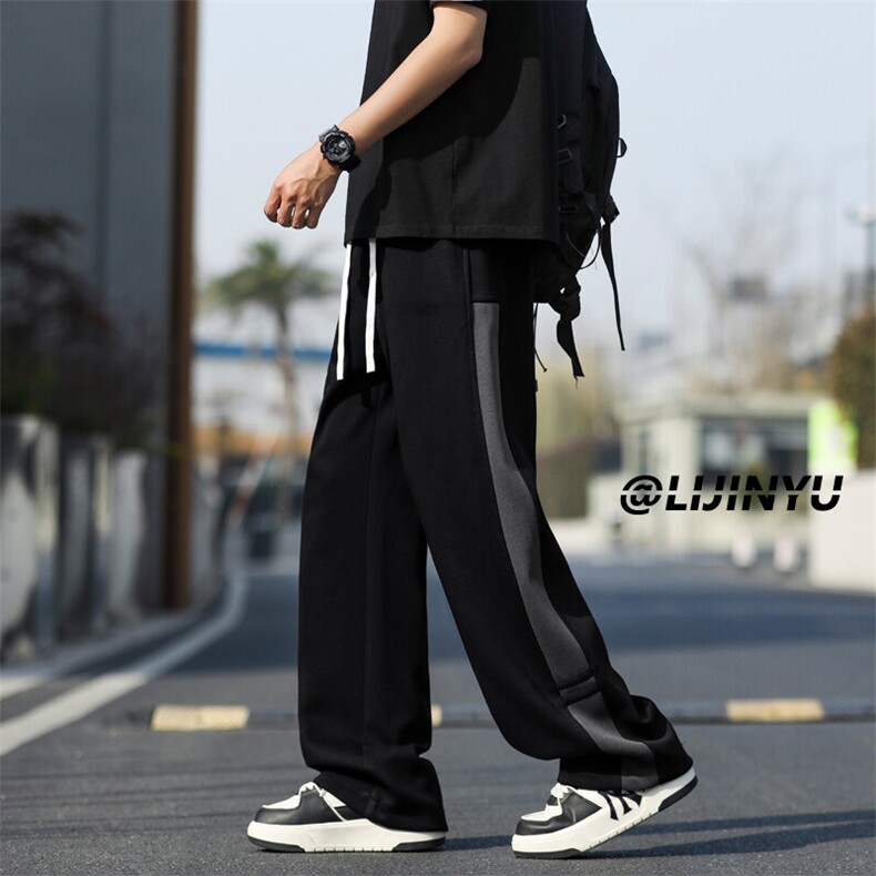 直筒时尚休闲百搭长裤拼接撞色拖地裤子X1520特批：42：88,男装休闲裤,星座718