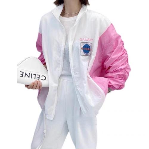 韩版2021夏季时尚休闲字母长?拉链棒球服开衫防晒外套,女装,L·H·X