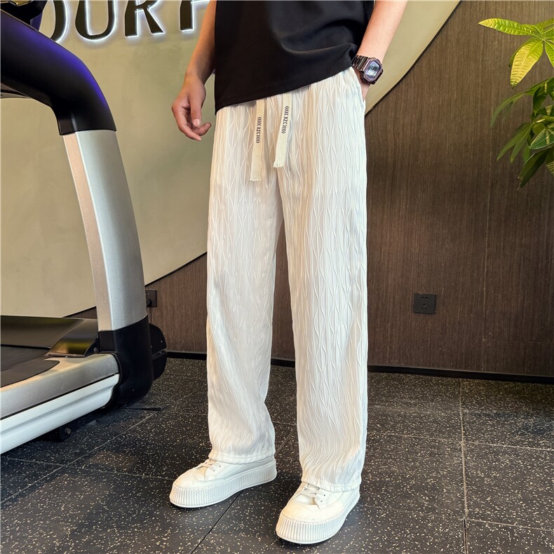 KK175-P58 社会小伙宽松纹理冰丝直筒裤夏季薄款阔腿裤跑步机景图片