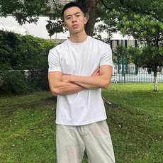 休闲简约健身痞帅男士上衣夏季新款印花纯棉藏青色男装短袖T恤衫，男装T恤，四季星座505