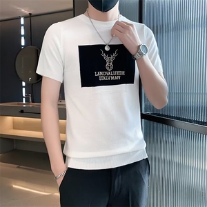 男士针织T恤简约刺绣帅气休闲打底衫春秋季短袖潮牌修身上衣 S315图片