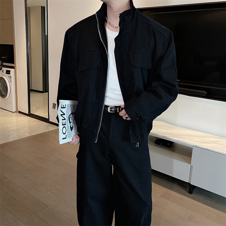 复古工装立领夹克阔腿裤套装男TZ338上衣W338-125裤子K338-88，男装T恤，电商B267