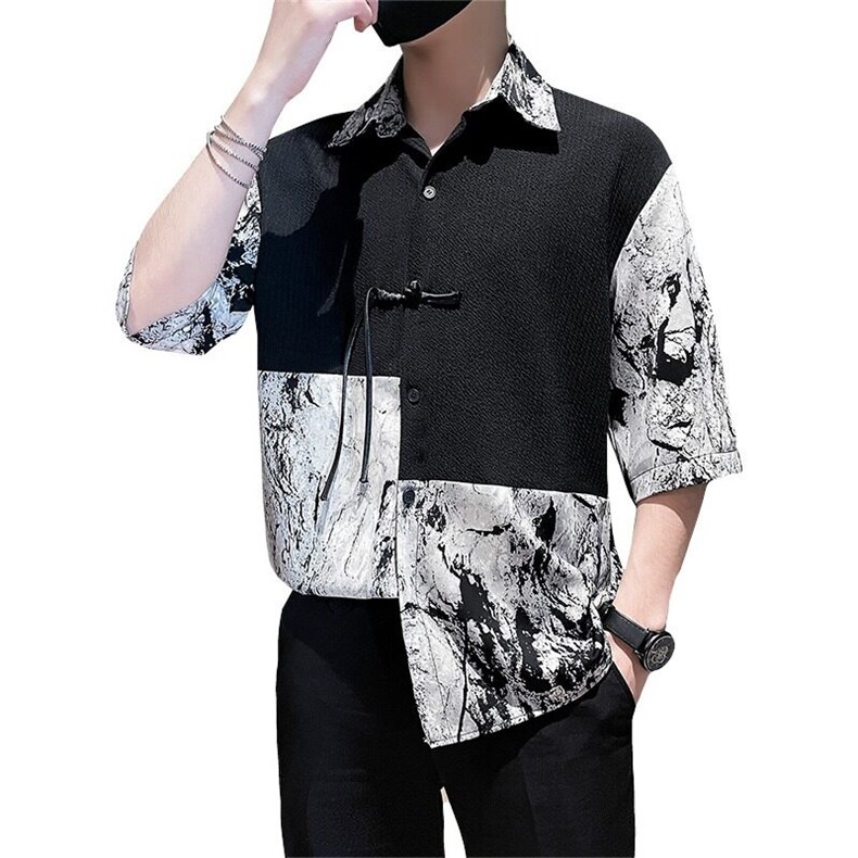 夏季冰丝垂感衬衫套装男新款潮短袖短裤胖子大码时尚两件套,男装衬衫,星座218-1（原230）