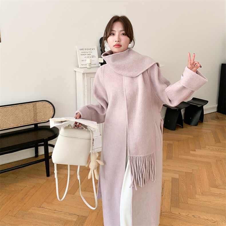 现货手工缝制70羊毛双面呢大衣配围巾210-F651-P270-K398，女装双面呢大衣，浙宝210（原浙宝191）