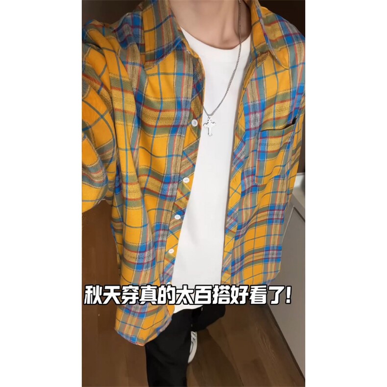 控价69港风格子衬衫宽松外套男女衬衣百搭格子外套CS2405P45,男装衬衫,电商A128