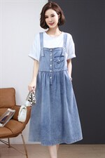 2022夏季新款时尚气质宽松显瘦休闲舒适背带牛仔裙套装，女装套装/套裙，丽影随形