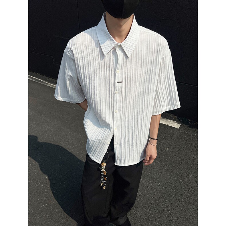 现货夏新男潮短袖小众高级褶皱感设计衬衫上衣513DC3538P30,男装T恤,星座513