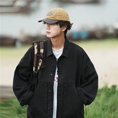 2026新款男士斜兜潮流休闲宽松牛仔工装情侣夹克上衣N9001/P85，男装夹克，星座202