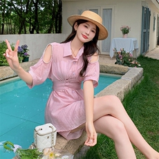 法式气质设计感露肩上衣套装女2025夏季新款宽松显瘦短裤子两件套，女装套装/套裙，2C133