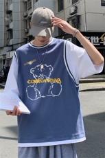 港风假两件拼色纯棉夏季新款短袖T恤宽松新潮T633P40控58，男装T恤，电商A268A