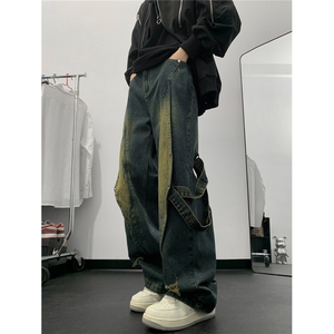 美式高街Vibe复古重工做旧水洗牛仔裤男直筒阔腿长裤N01695-P55图片