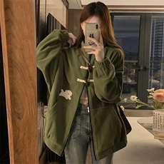 A154-P85牛角扣摇粒绒卫衣日系复古设计感刺绣立领开衫外套，女装短外套，星座911