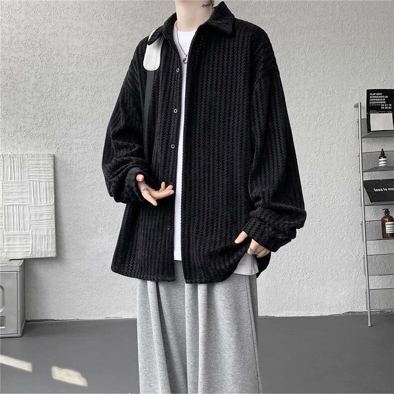 8XL-M鱼骨纹小香风衬衫男生春秋衬衣宽松慵懒垂感外套CS29009P45,男装衬衫,电商B312