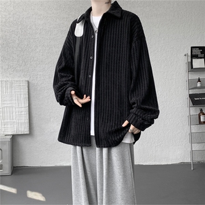 8XL-M鱼骨纹小香风衬衫男生春秋衬衣宽松慵懒垂感外套CS29009P45图片
