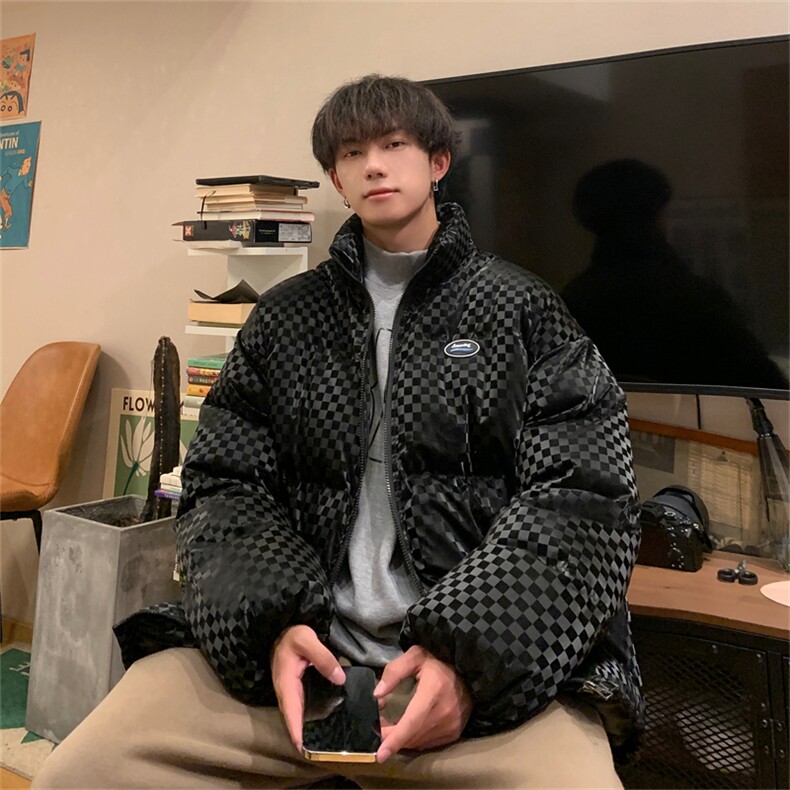 100聚MY261特P95限148格子亮面百搭棉衣港风冬季宽松男棉服男外套,男装棉衣,电商B370