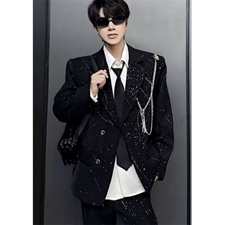 【007】星空烫金西装男夜店发型师秋垫肩西服外套A079-XZ117-P73，男装西服套装，电商A079