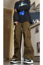 美式降落伞兵工装裤男高街复古褶皱休闲裤阔腿直筒KZ012P78加绒88，男装工装外套，电商B312