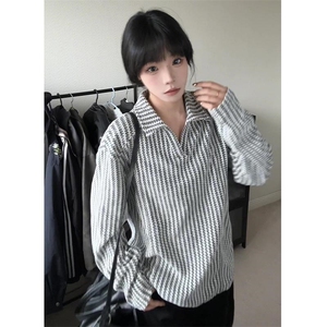 鱼骨纹海鸥V领卫衣男款秋季polo衫长袖t恤美式重磅正肩内搭打底衫图片
