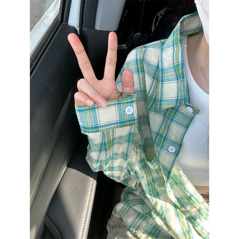TC715-P452025新款法式小衫格子衬衫女宽松复古港味上衣外套,男装衬衫,星座617A-2