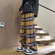美式毛呢格子阔腿裤男秋冬季休闲直筒裤子潮牌拖地长裤KA994，男装休闲裤，星座1116A-1（原606A）