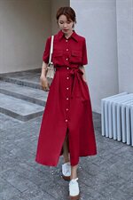 2023年夏季新款茶歇法式桔梗初恋炸街仙女森系裙子红色衬衫连衣裙，女装连衣裙，柒柒家