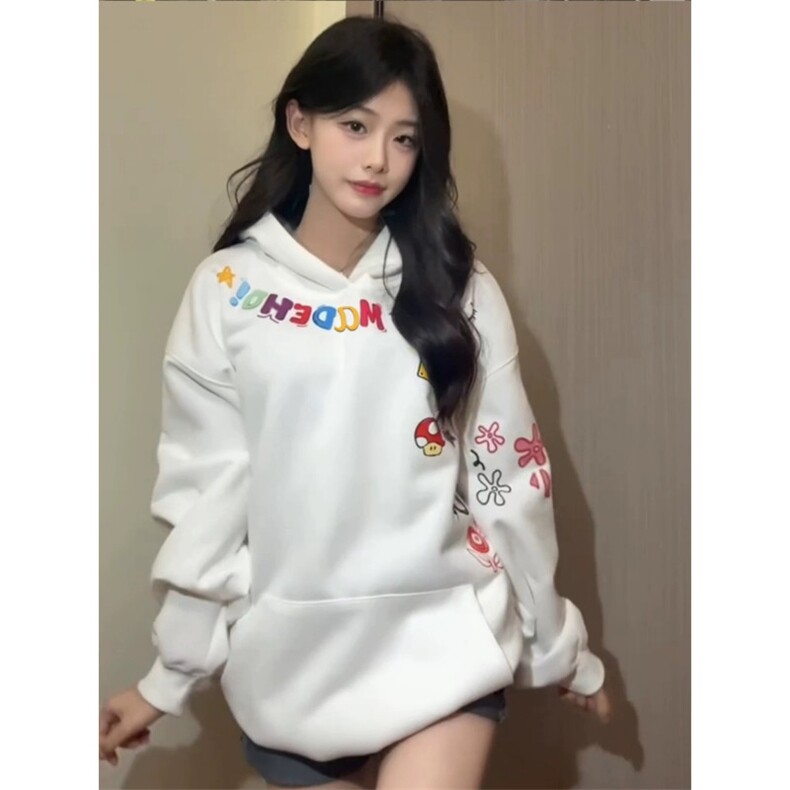 5306-P45原版做工纯棉华棉复合休闲宽松连帽卫衣薄款,女装卫衣/绒衫,星座617A-2