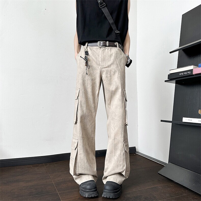 美式街头扎染大理石暗纹口袋直筒阔腿裤休闲宽松EK2883P72，男装休闲裤，星座1013-1