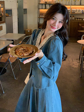 法式蕾丝花边拼接牛仔套装裙女2025春季新款气质温柔风百搭两件套，女装套装/套裙，浙宝305