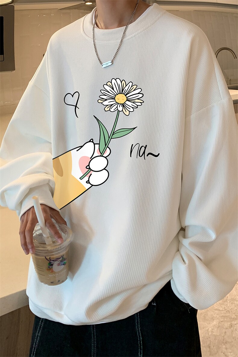 华夫格卫衣圆领卫衣男大码长袖t恤男外套HW76265-P30加绒款-P40,男装卫衣,电商A040