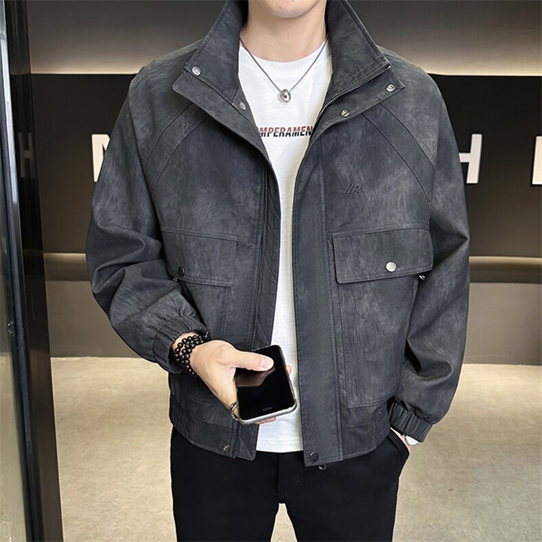 美式潮牌复古皮夹克春季2025新款皮衣外套A313-883-P155控价198,男装皮衣,电商A313