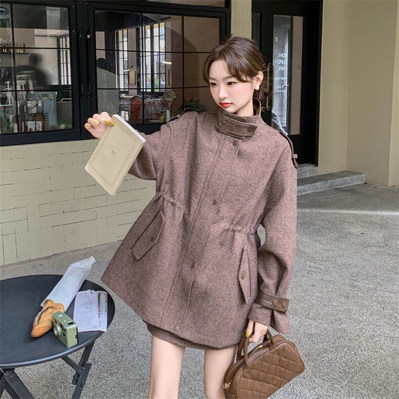 中长款加棉毛呢外套女装2024新款气质呢子大衣套裙,女装套装/套裙,纯色衣恋
