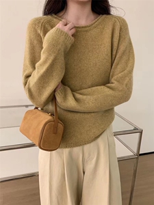 欧货高端圆领女秋冬宽松慵懒针织加厚软糯打底衫毛衣图片