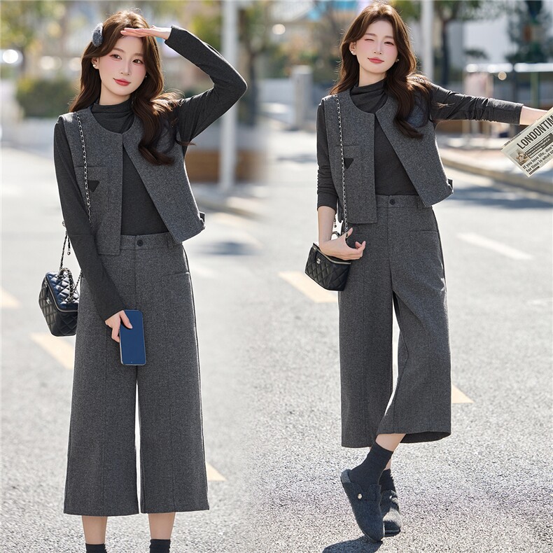 2026春季新款套库女装时尚洋气时髦套装马甲半三件套春秋显瘦气质，女装套装/套裙，意芙