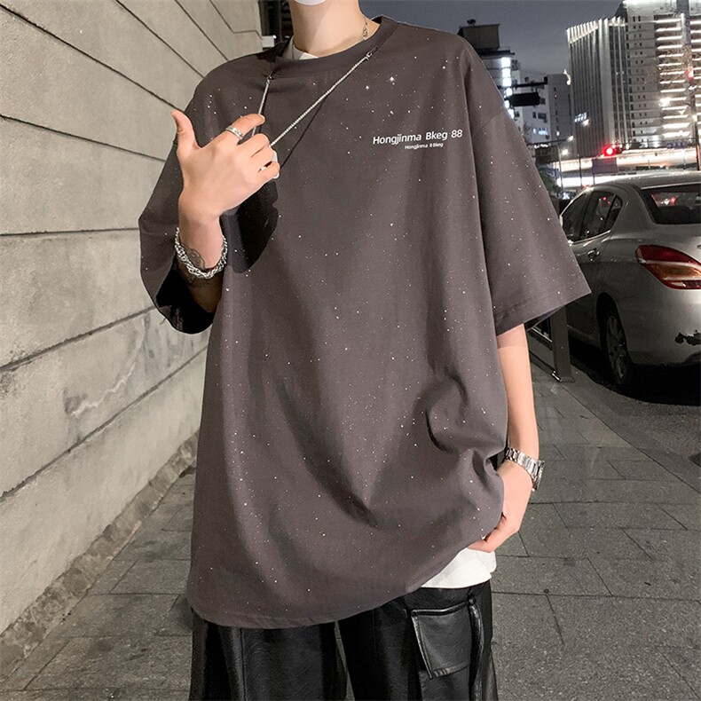 潮亮片布灵布灵短袖夏季新款宽松纯棉T恤半袖1001-1-BX5-P42,男装T恤,星座1001-1
