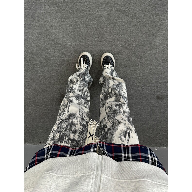 聚酯纤维-YK86021-加绒P40常规P25抖音扎染灯芯绒卫裤秋，男装休闲裤，电商A086-1