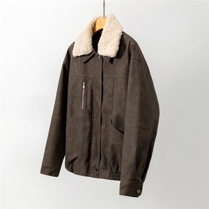 白底PU皮复古做旧面料可脱卸羊羔毛领夹克式棉衣男77933P138控198图片