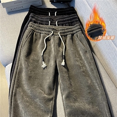 雪尼尔人字纹纯色直筒加绒休闲裤，A061-AX01761JR-特P40-平铺图，男装卫衣，电商A061