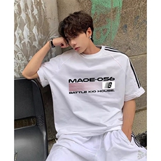 抖音得物高品质二开240克宽松纯棉美式潮牌三条杠织带短袖T恤，男装T恤，电商A486-1